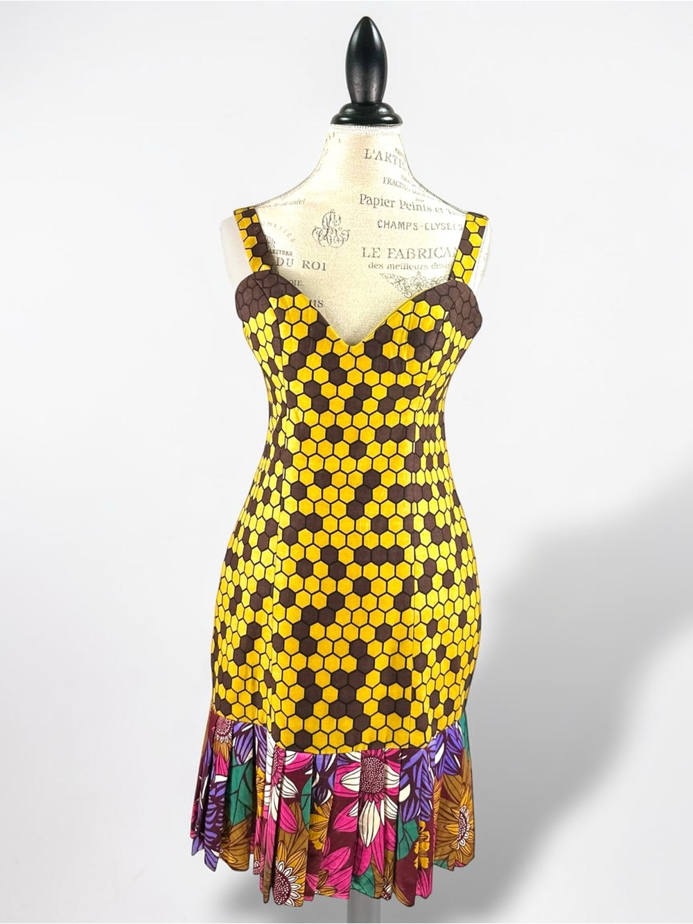 Custom Handmade Honeycomb Bodycon Midi Dress Lightning Bolt Rainbow Zip Small